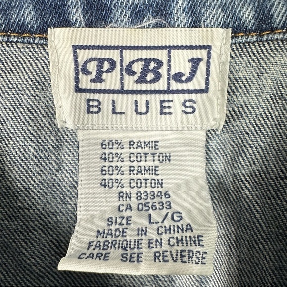 VINTAGE PBJ BLUES Size Large Washed Blue Button Down V-Neck Vest Cable Knit - Picture 8 of 8